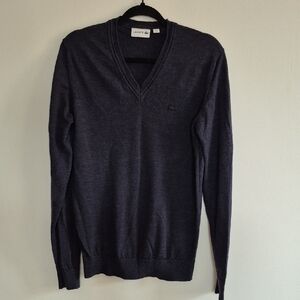 Lacoste Gray V-Neck Sweater Classic Style